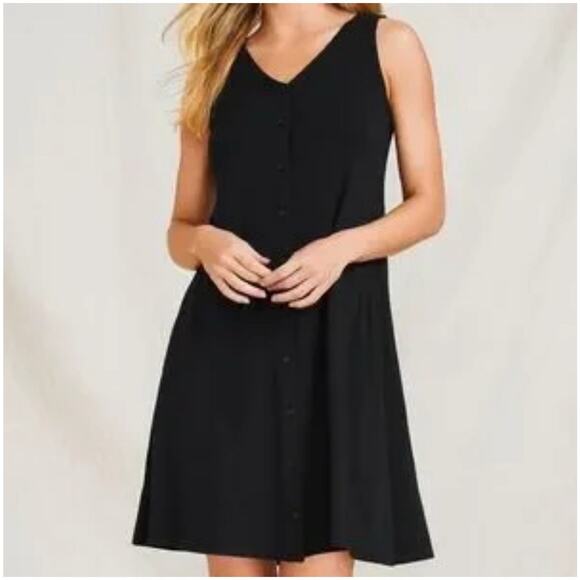 Garnet Hill Black Button Front Jersey Knit Tank Dress Sz Xs - Picture 1 of 7